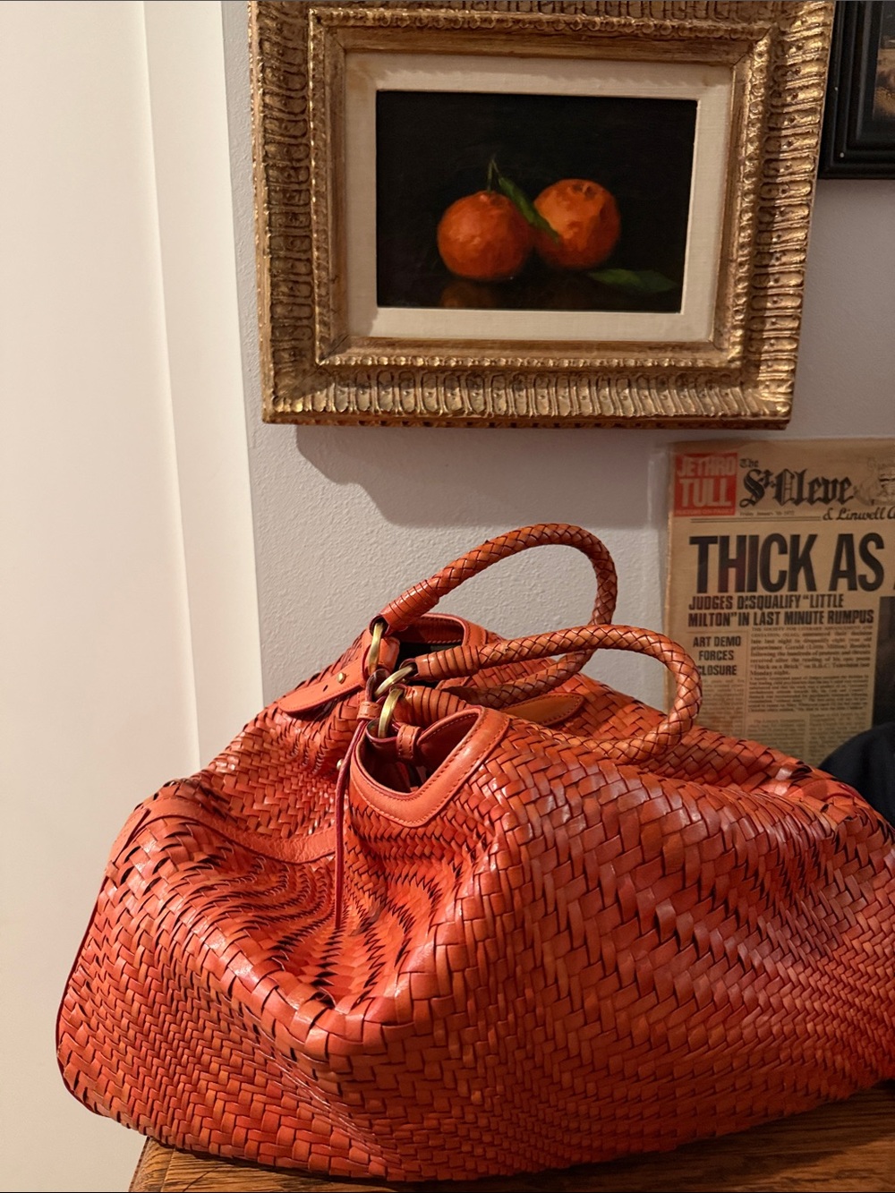 Cole Haan Genevieve Woven Leather Tote - Cognac